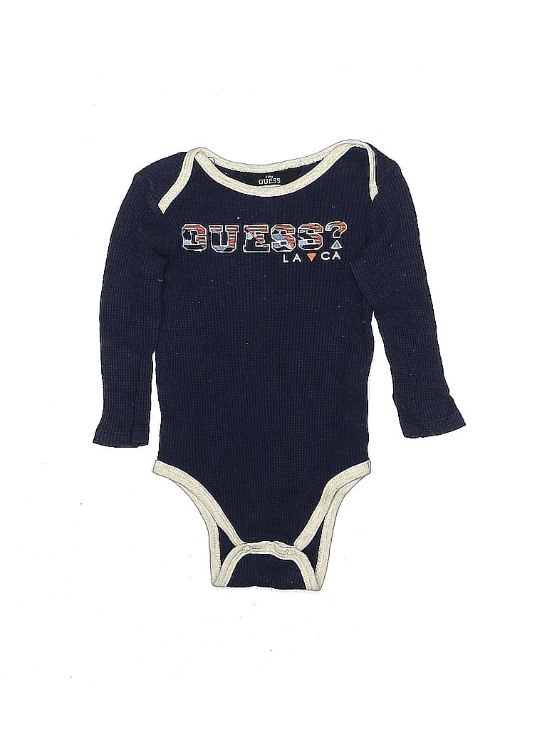 Guess 100% Cotton Blue Long Sleeve Onesie 3-6 MO / 6 MO - photo 1