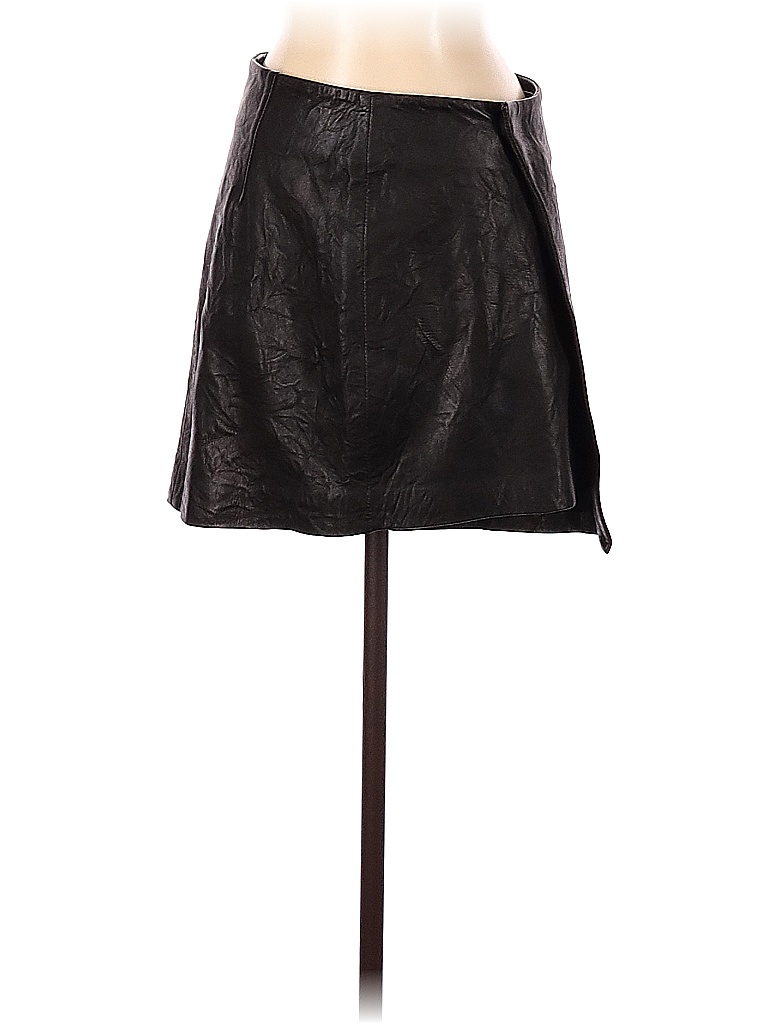 Rabens Saloner 100% Leather Solid Black Brown Leather Skirt Size XS ...