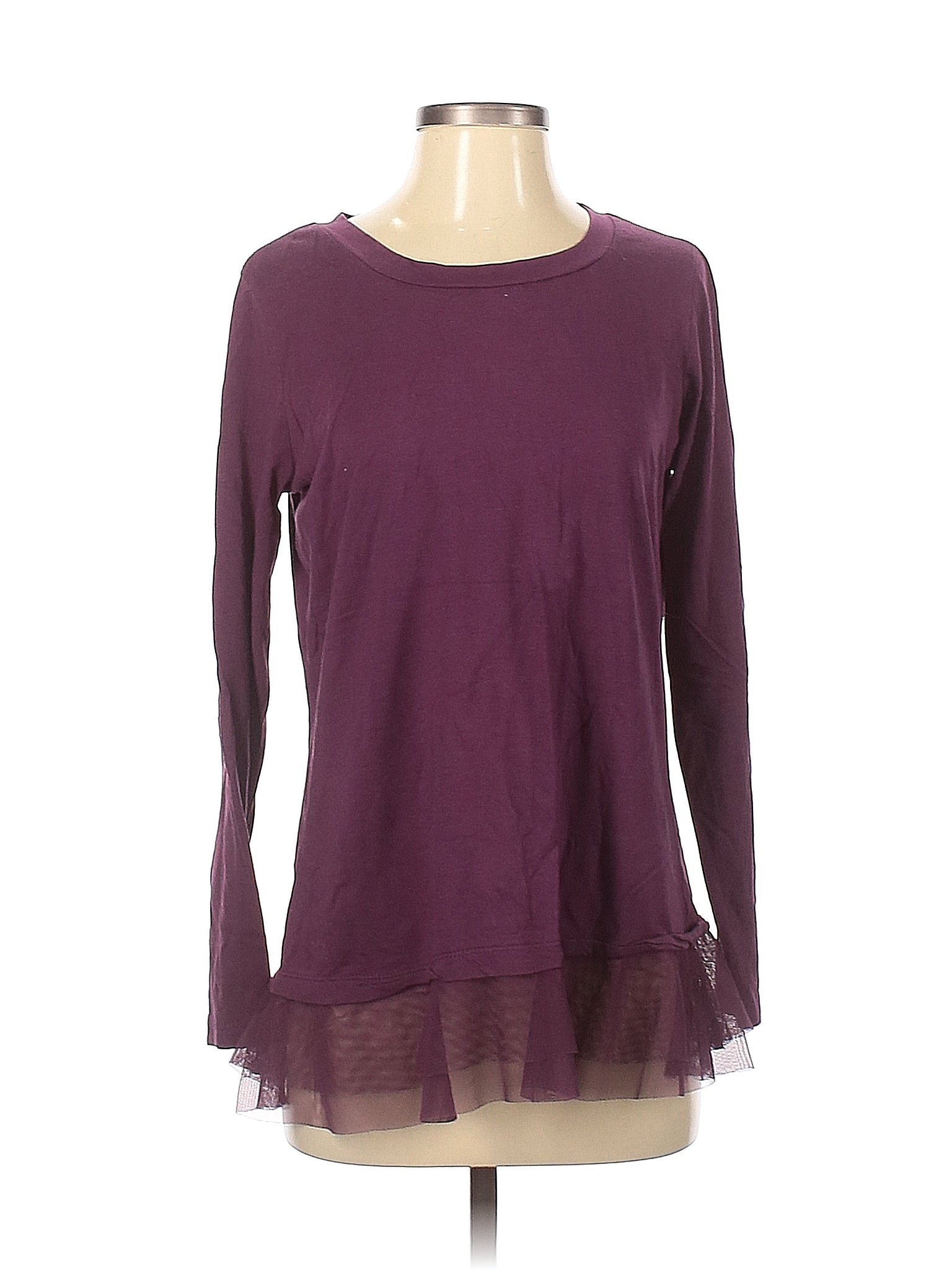 Logo By Lori Goldstein 100 Cotton Solid Purple Long Sleeve Blouse Size