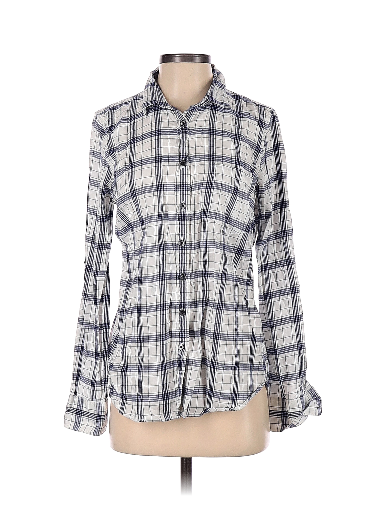 J.Crew Factory Store 100% Cotton Plaid Blue Long Sleeve Button-Down ...