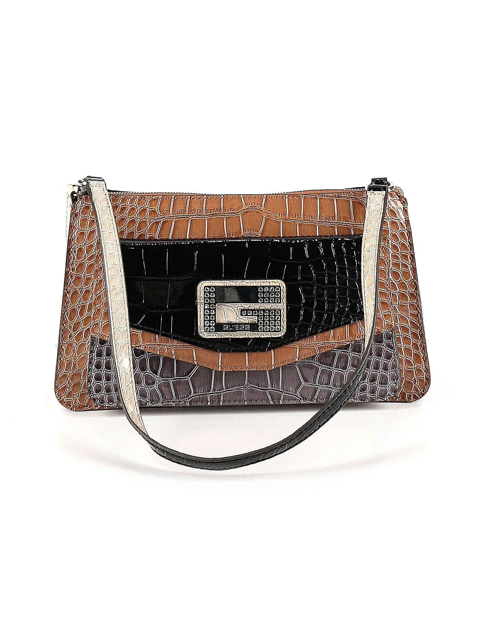 Guess 100 Leather Color Block Tan Leather Shoulder Bag One Size 83