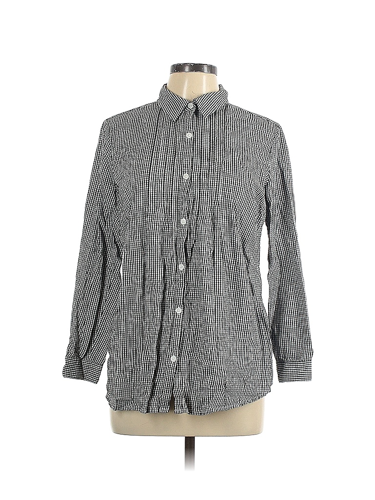 White Stag 100% Cotton Gray Black Long Sleeve Button-Down Shirt Size L ...