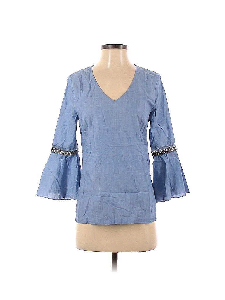 Jane And Delancey Solid Blue Long Sleeve Blouse Size S 60 Off Thredup