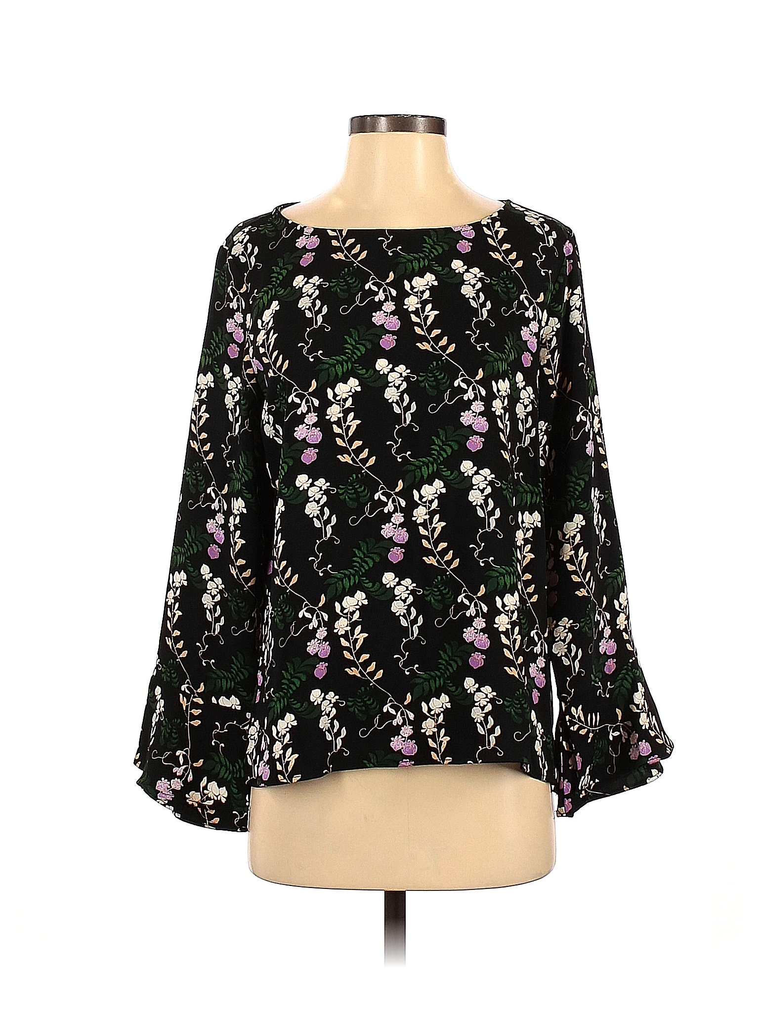 Ann Taylor 100% Polyester Floral Black Long Sleeve Blouse Size XS - 81% ...