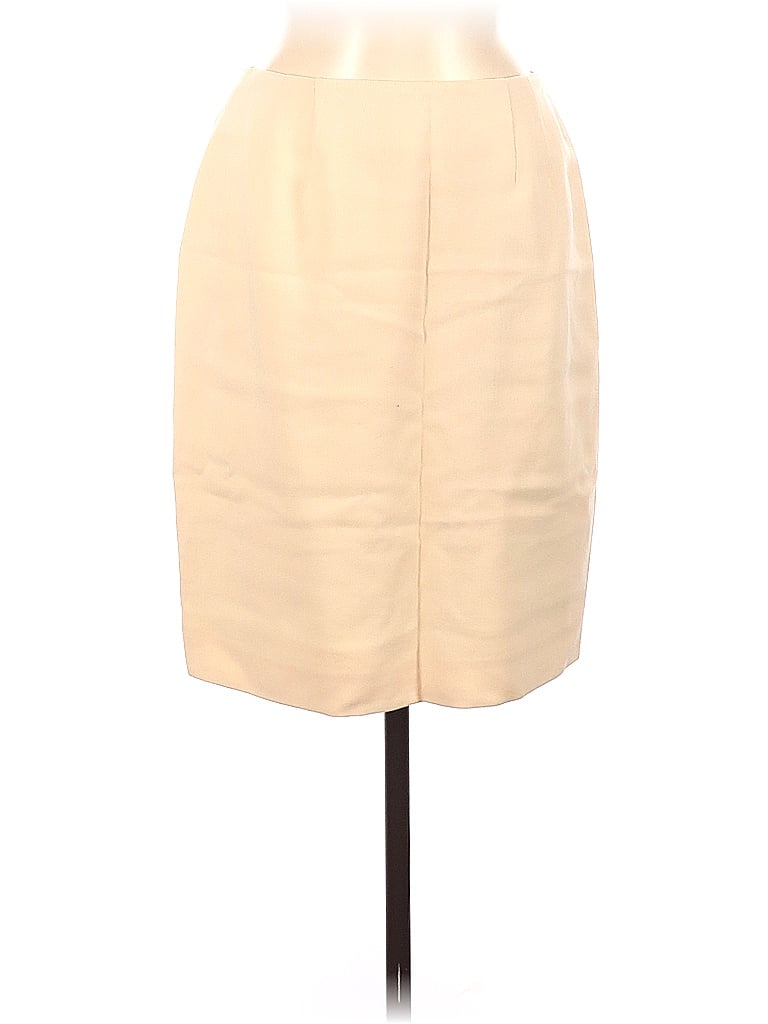 Pre-owned Linda Allard Ellen Tracy Wool Skirt In White