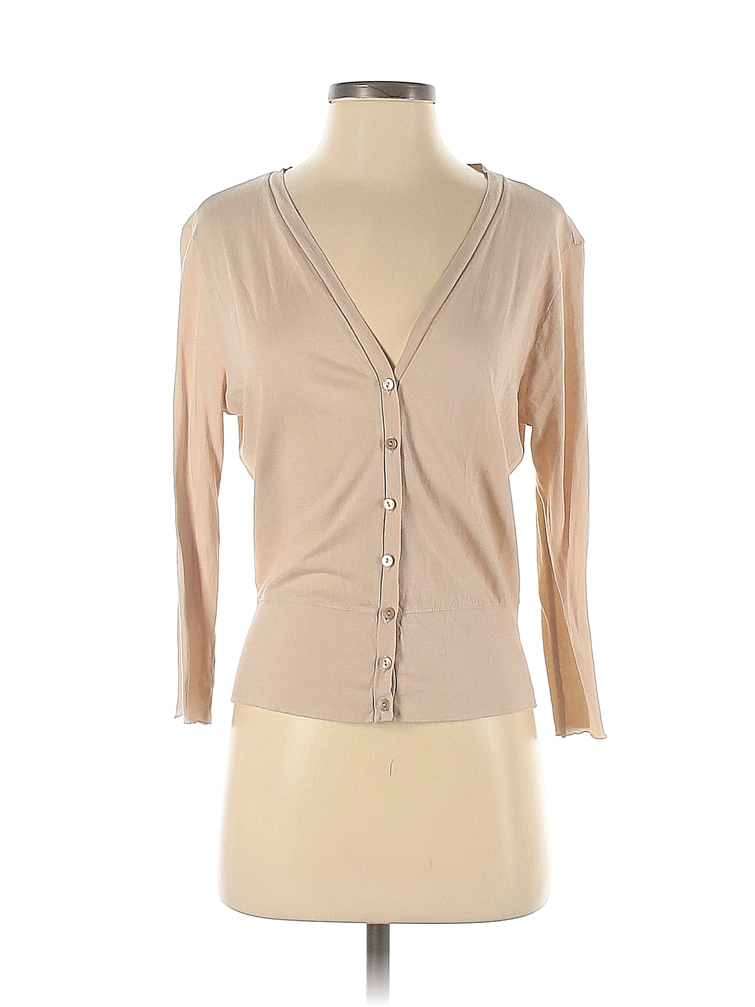 Three Dots 100% Supima Cotton Solid Tan Cardigan Size S - 87% off | thredUP