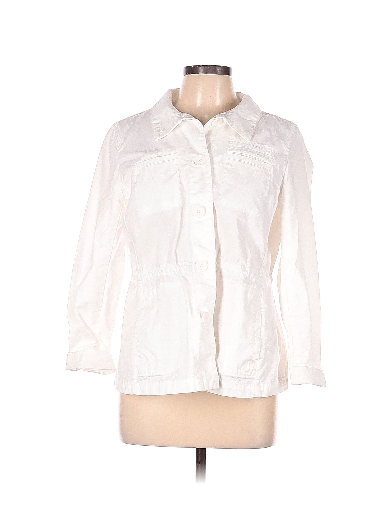 Talbots 100% Cotton Solid White Jacket Size L (Petite) - 82% off | thredUP