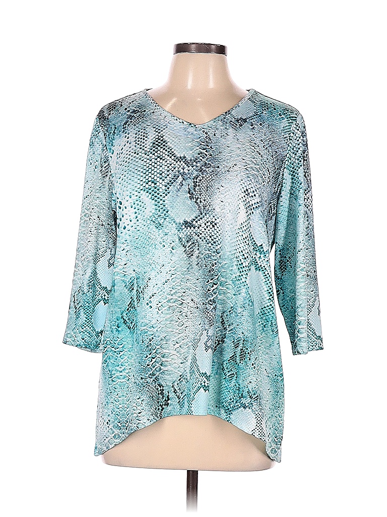 Peck & Peck Animal Print Blue 3/4 Sleeve Top Size L - 72% off | thredUP