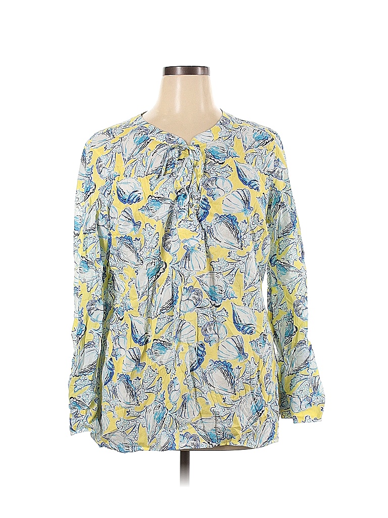 Talbots Outlet 100% Cotton Floral Yellow Long Sleeve Blouse Size XL ...