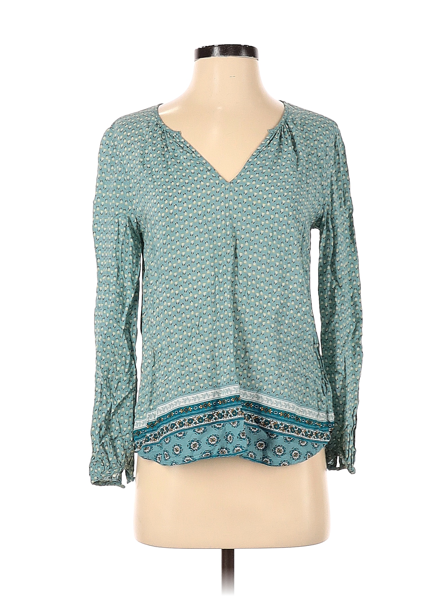 Old Navy 100 Rayon Stripes Colored Teal Long Sleeve Blouse Size S 78