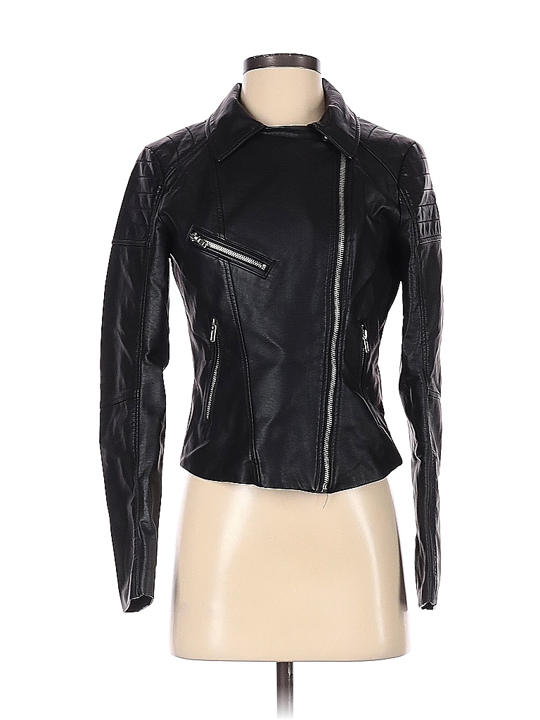 Shinestar Solid Black Faux Leather Jacket Size S - 70% off | thredUP