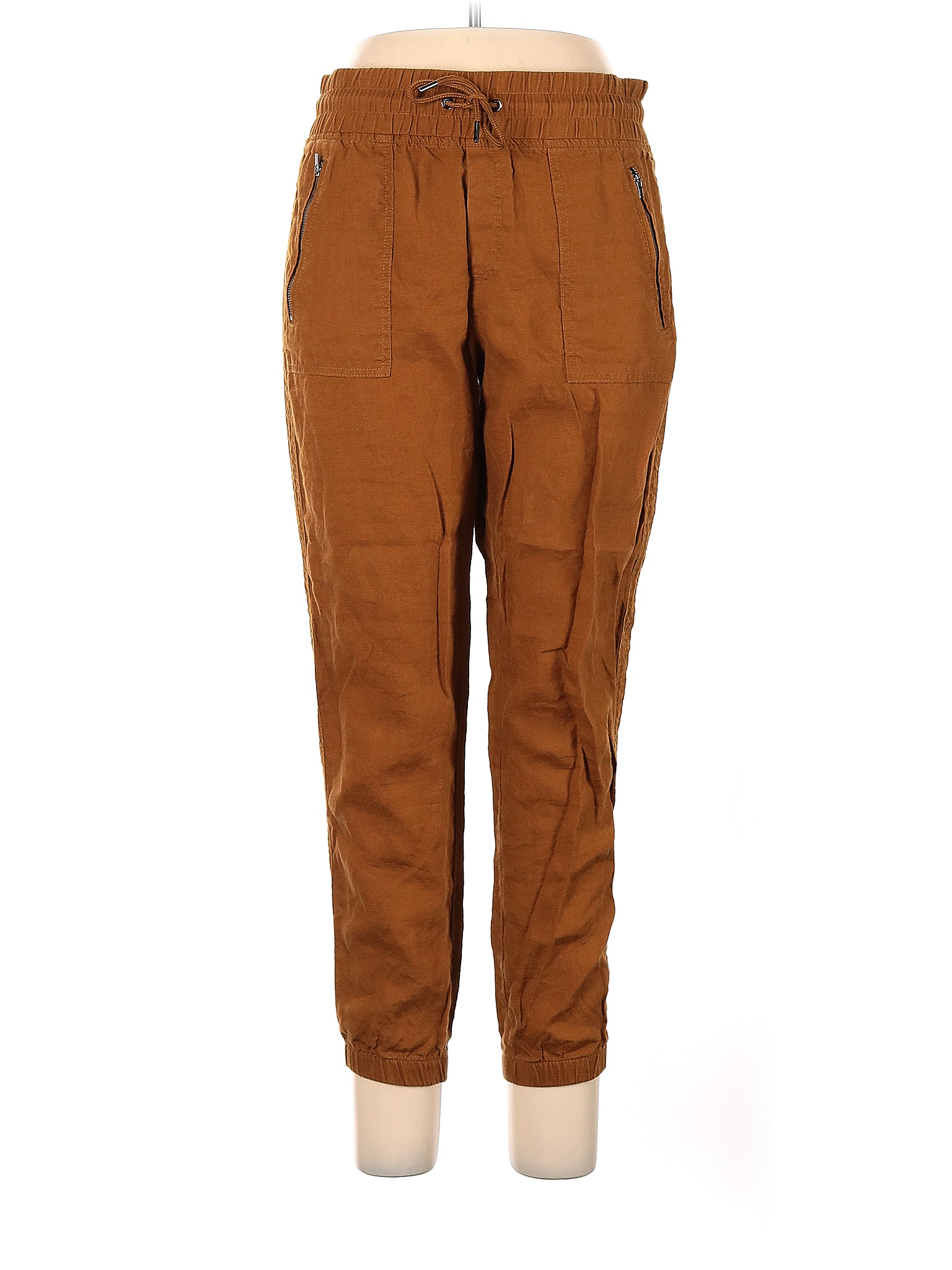 Athleta 100 Linen Solid Brown Orange Linen Pants Size 10 57 off