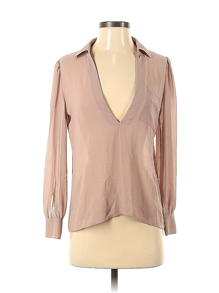 Naked Zebra Polyester Solid Tan Long Sleeve Blouse Size S Off Thredup