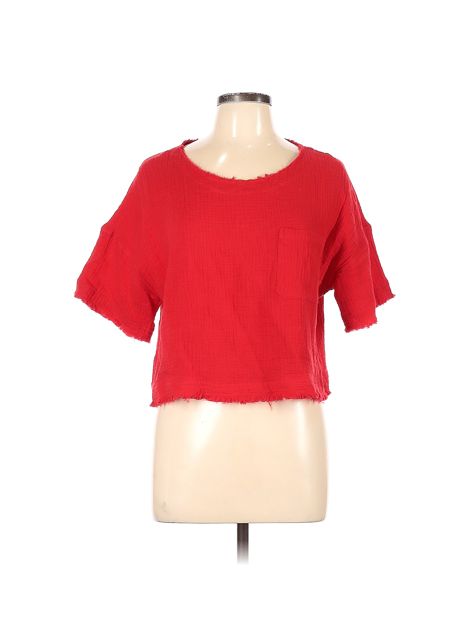 Assorted Brands 100% Cotton Solid Red Short Sleeve Blouse Size L - 83% ...