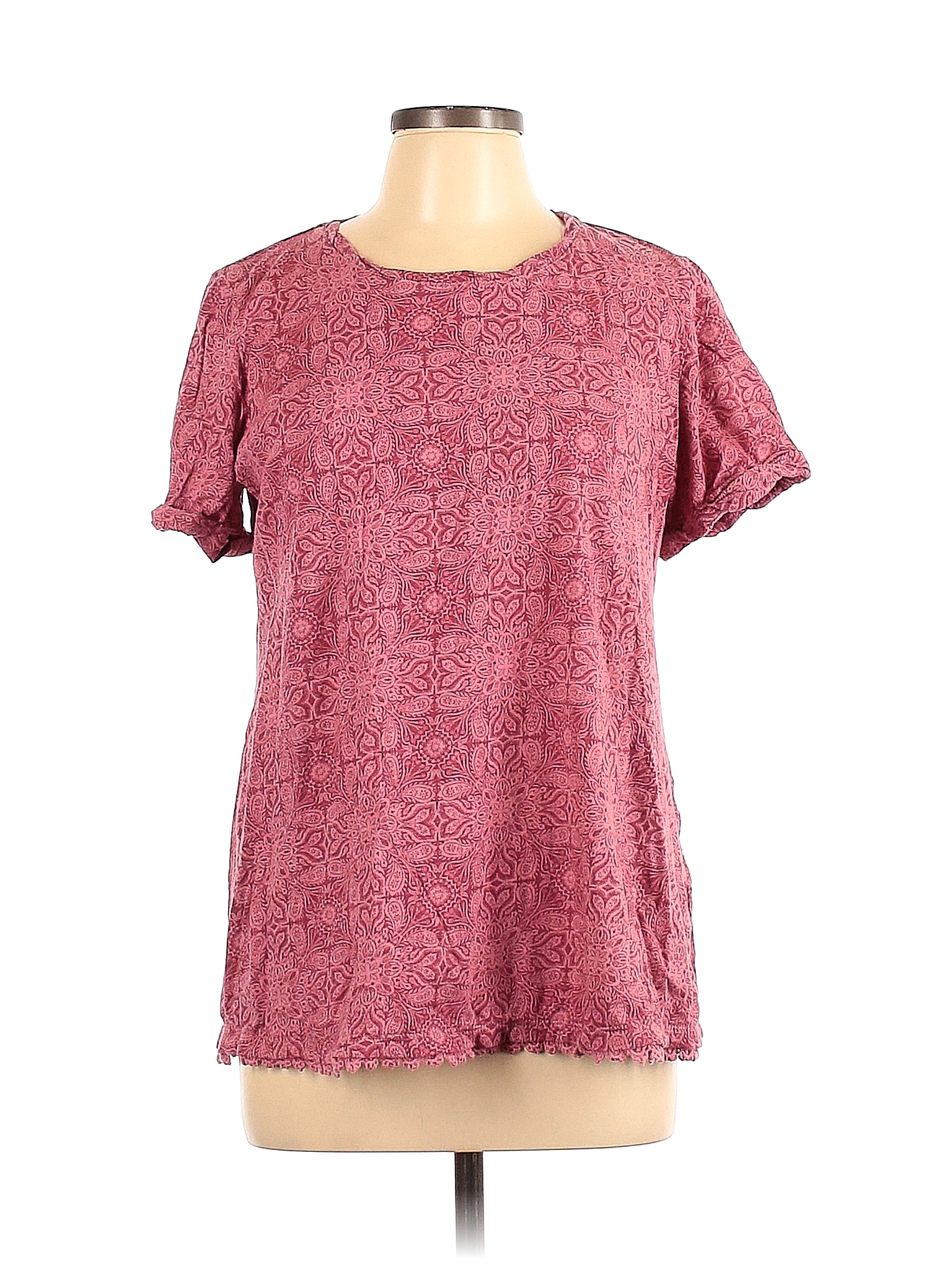 Logo By Lori Goldstein 100 Cotton Floral Pink Short Sleeve Top Size L