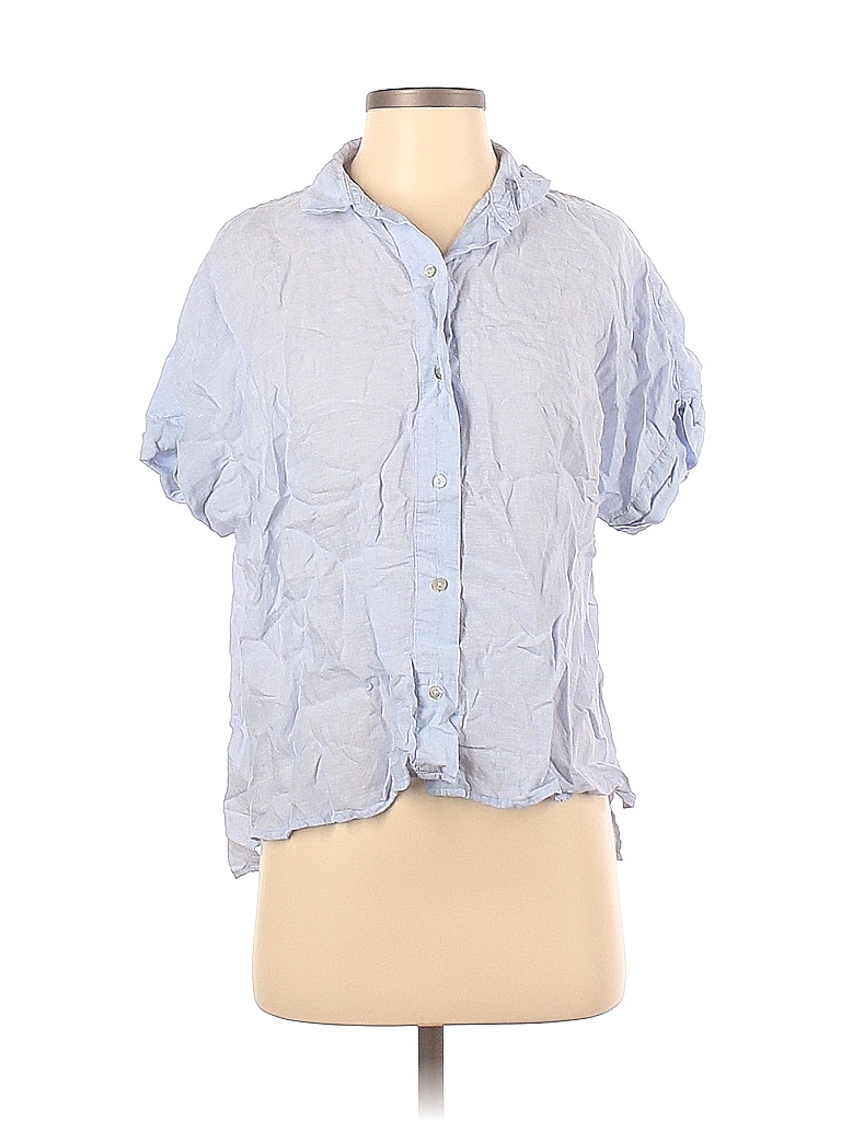 Cynthia Rowley TJX 100% Linen White Blue Short Sleeve Button-Down Shirt ...