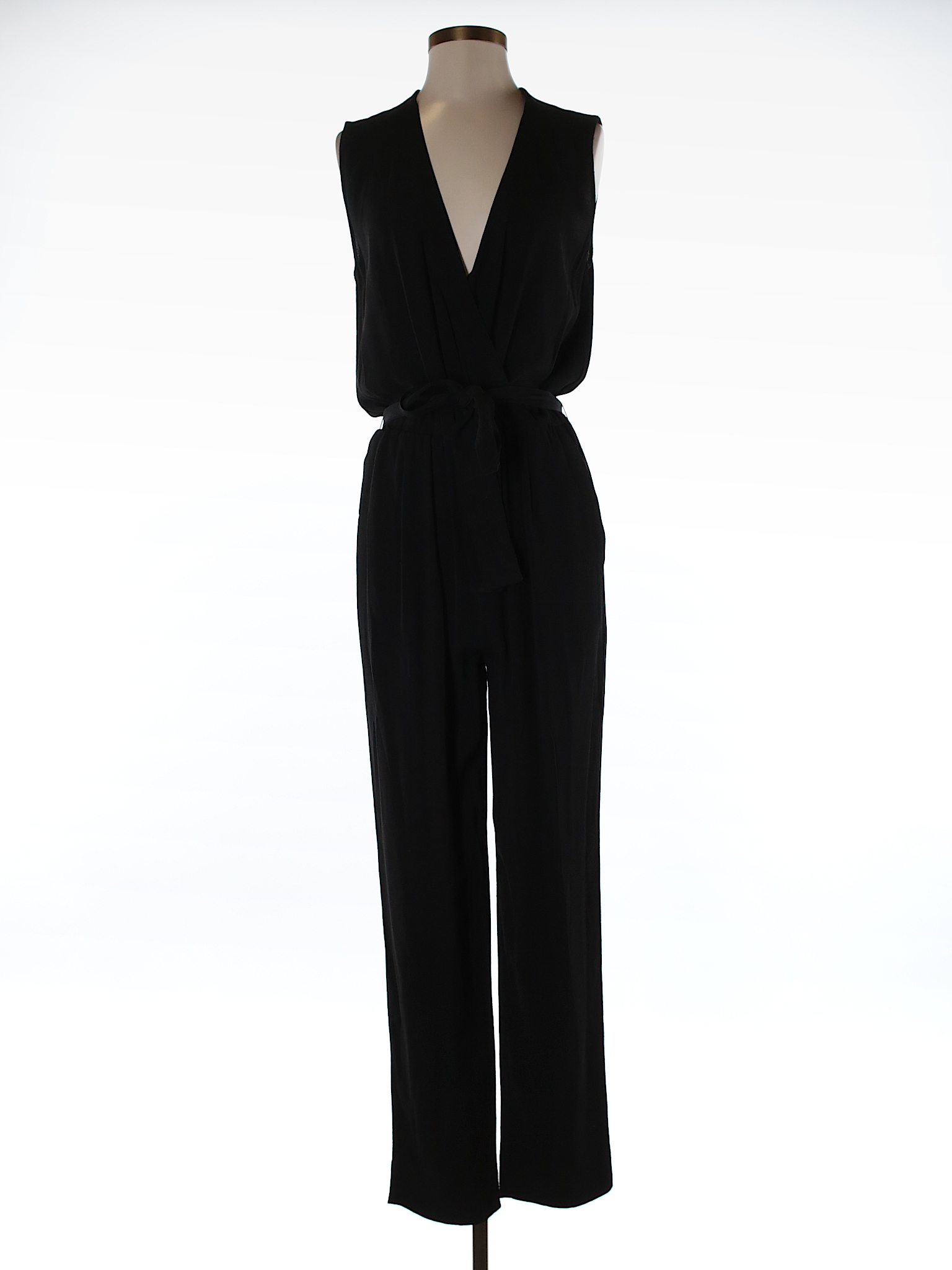 Diane von Furstenberg 100% Viscose Solid Black Jumpsuit Size 4 - 80% ...