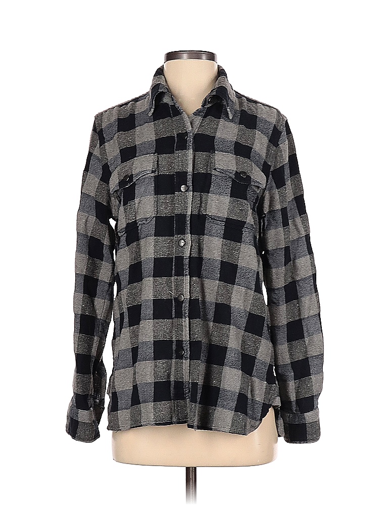 Current/Elliott Checkered-gingham Multi Color Gray Long Sleeve Button ...