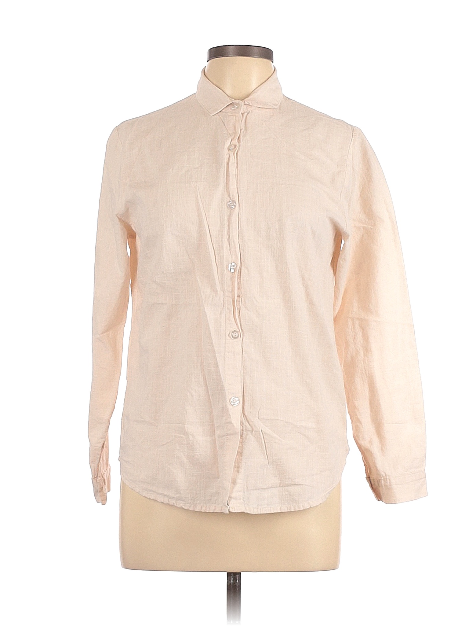 Misslook 100% Linen Solid Tan Ivory Long Sleeve Button-Down Shirt Size ...