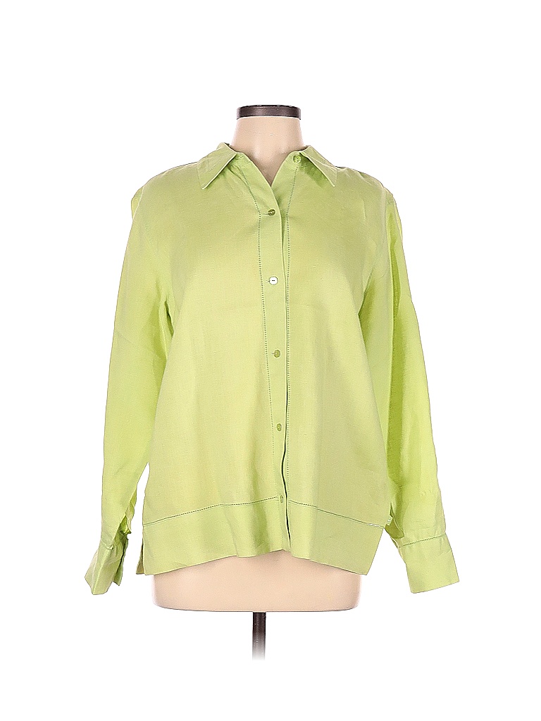 Sigrid Olsen Solid Yellow Green Long Sleeve Button-Down Shirt Size L ...