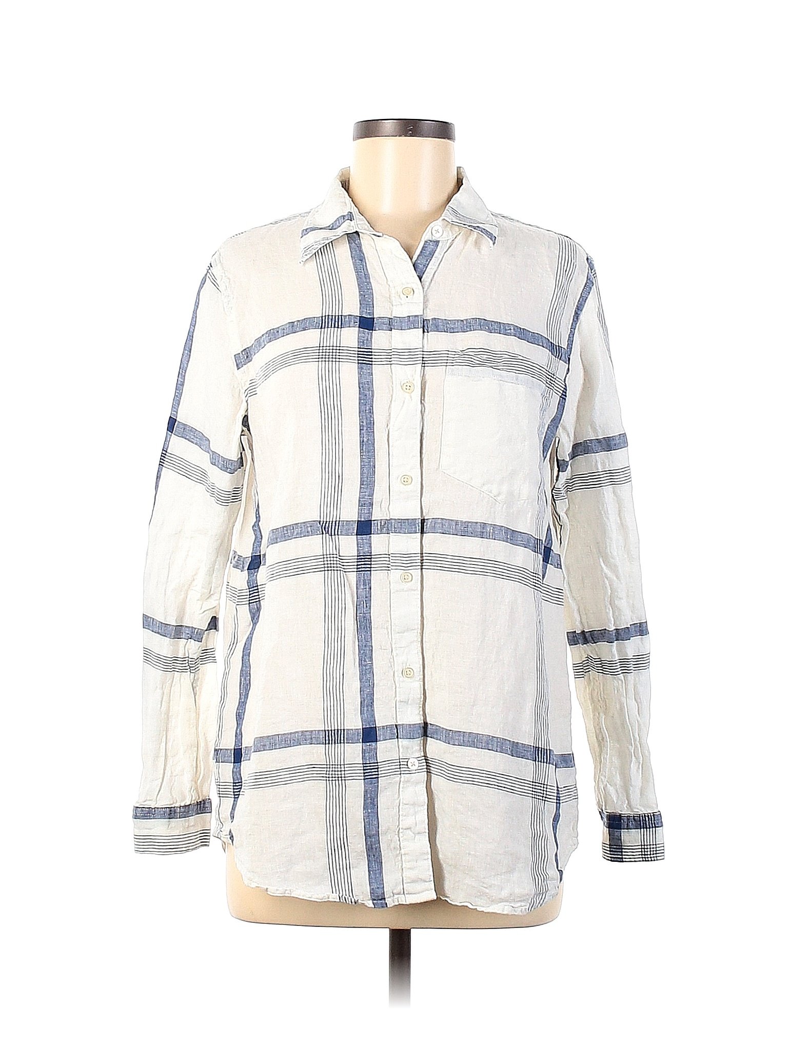 Gap 100 Linen Plaid White Ivory Long Sleeve Button Down Shirt Size M