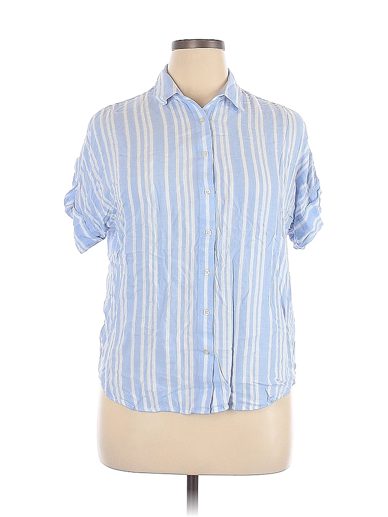 Cosmic Blue Love 100% Rayon Stripes Blue Short Sleeve Button-Down Shirt Size XL - photo 1
