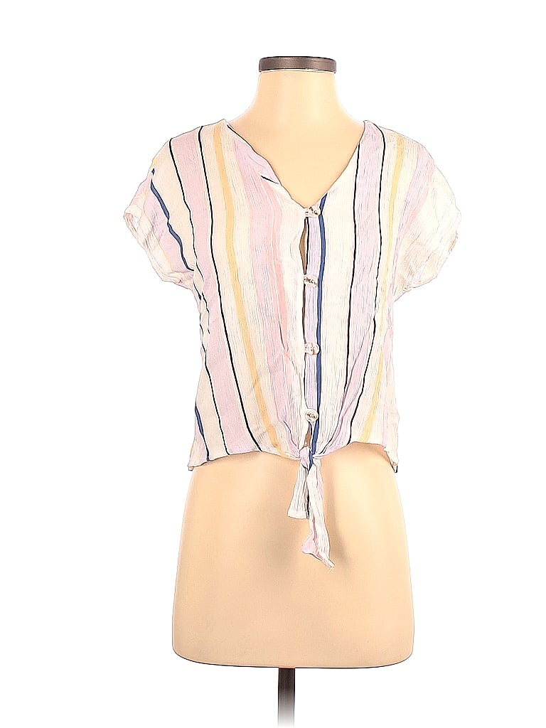 June & Hudson 100% Rayon Stripes Pink White Short Sleeve Blouse Size S - photo 1