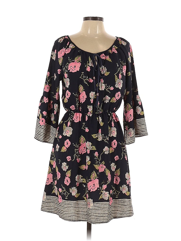 Le Lis 100% Polyester Floral Black Blue Casual Dress Size L - 83% off ...