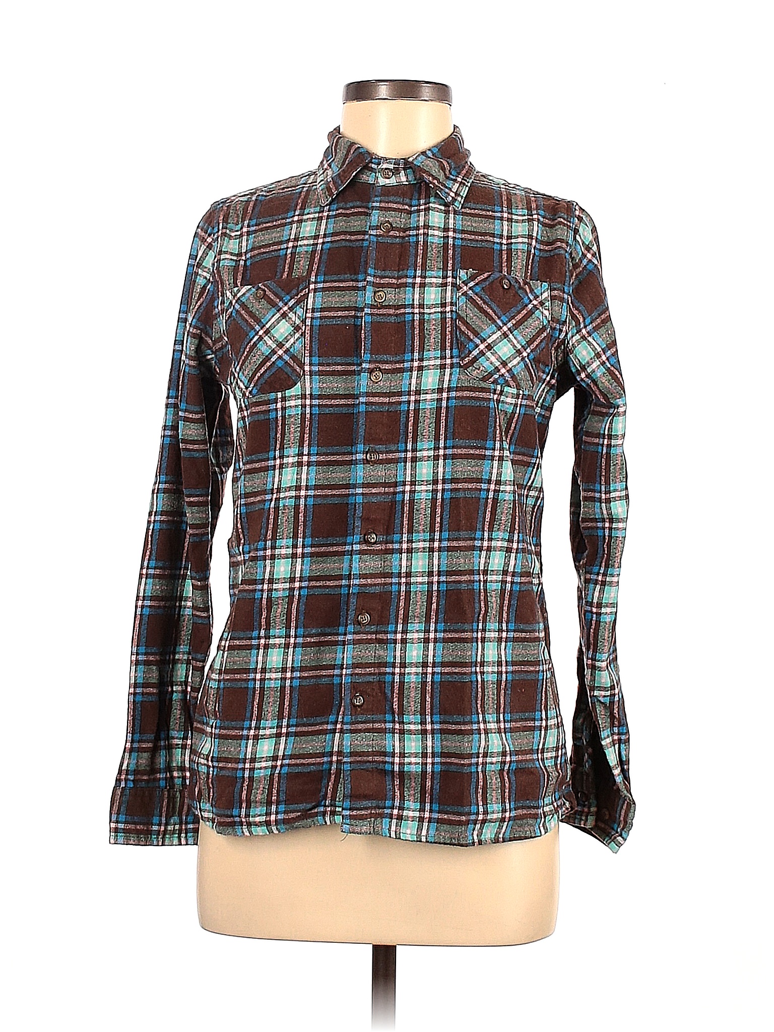 Assorted Brands Plaid Brown Long Sleeve Button-Down Shirt Size M - 61% ...