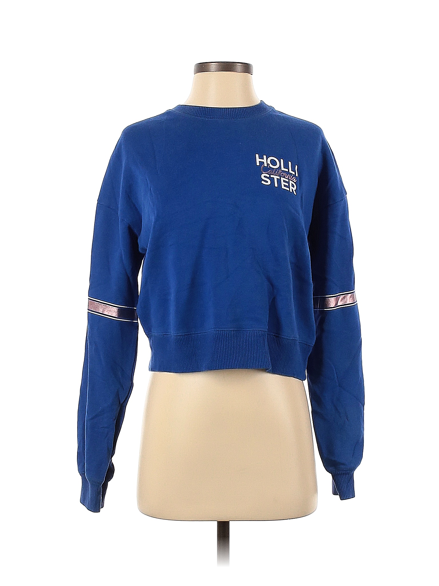 Hollister Graphic Solid Blue Sweatshirt Size S - 55% off