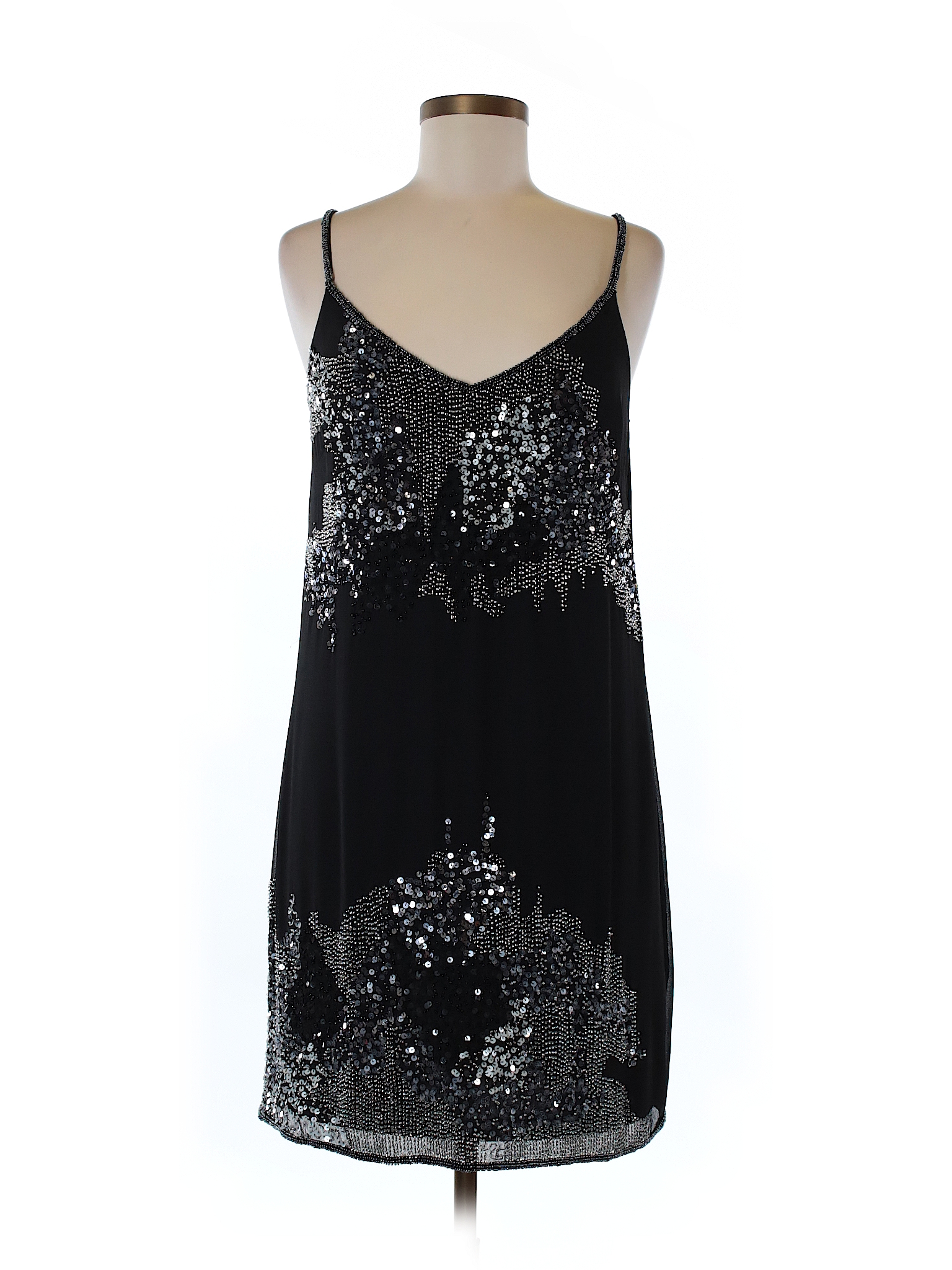 Aidan by Aidan Mattox 100% Polyester Metallic Black Casual Dress Size 6 ...
