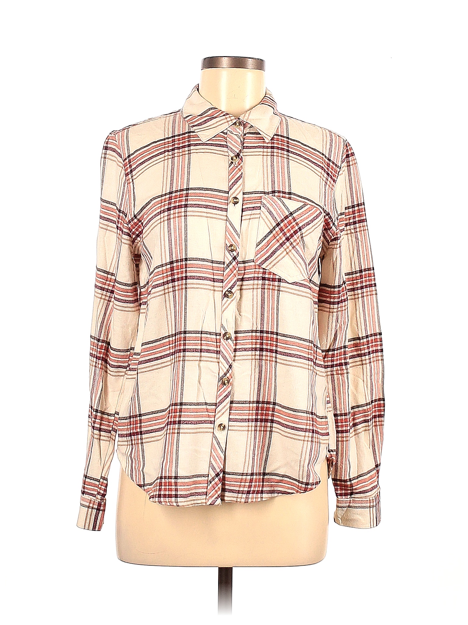 Maurices Plaid Tan Ivory Long Sleeve Button-Down Shirt Size M - 74% off ...