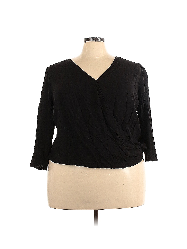 Faded Glory 100% Rayon Solid Black Long Sleeve Blouse Size 3X (Plus ...