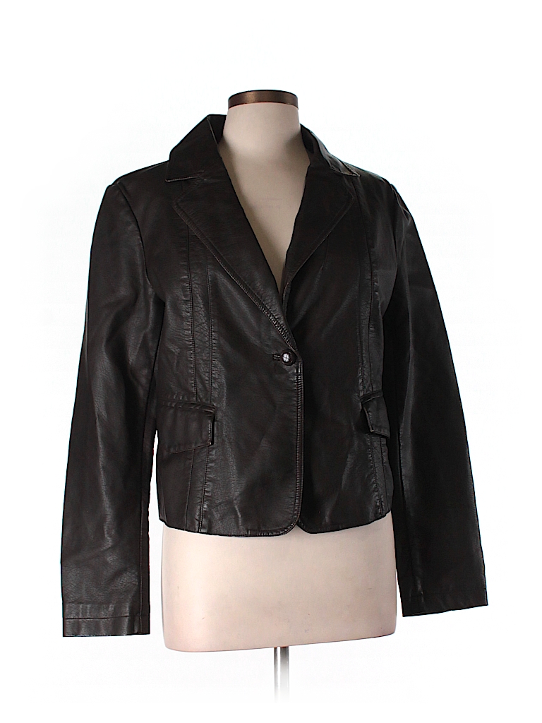 Maurices 100% Polyurethane Solid Brown Faux Leather Jacket Size L - 81% ...