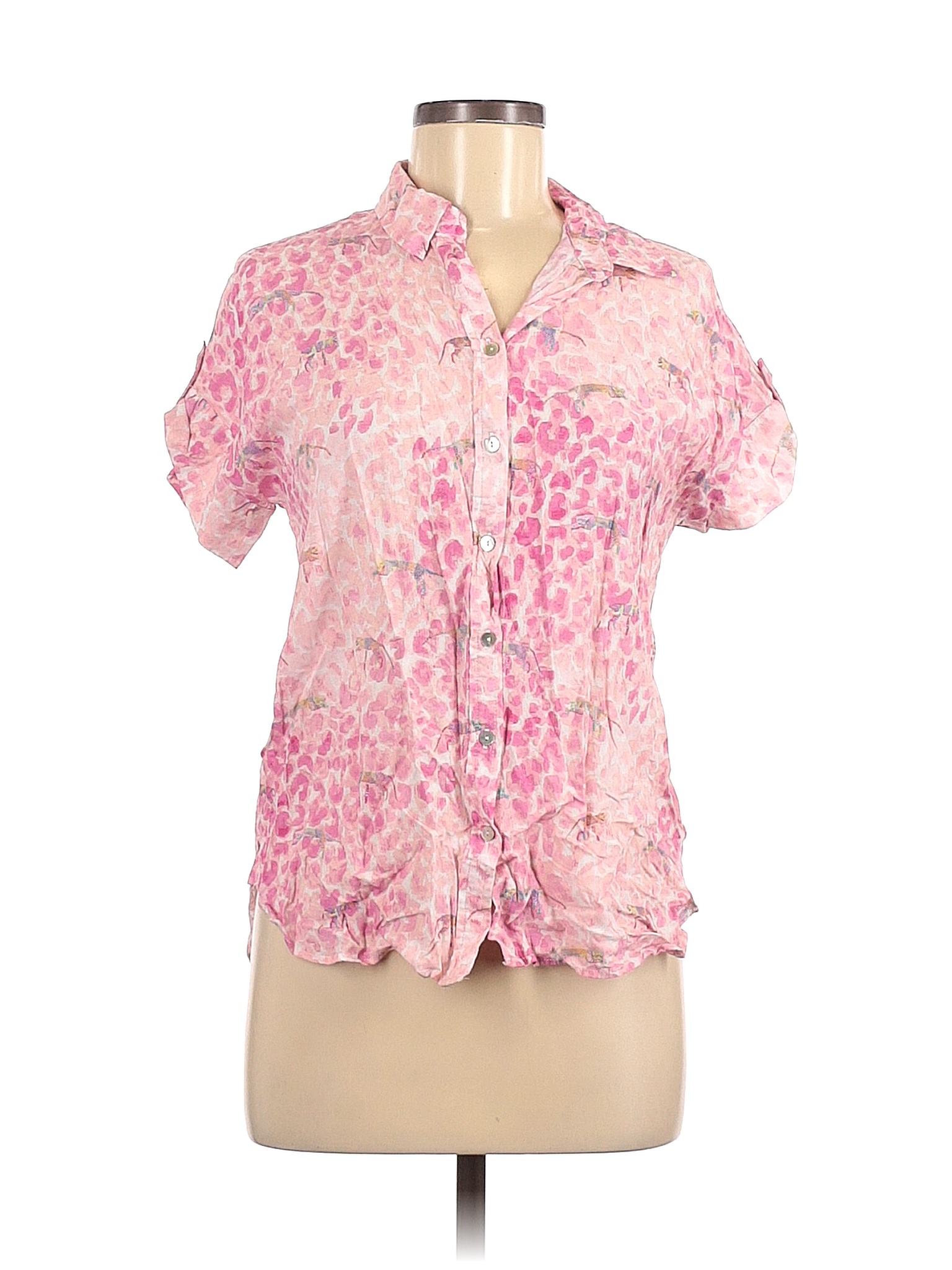 Rayon Pink Short Sleeve Button-Down 
