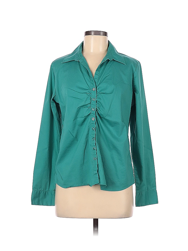 Van Heusen Solid Teal Long Sleeve Button-down Shirt Size L - 85% Off 