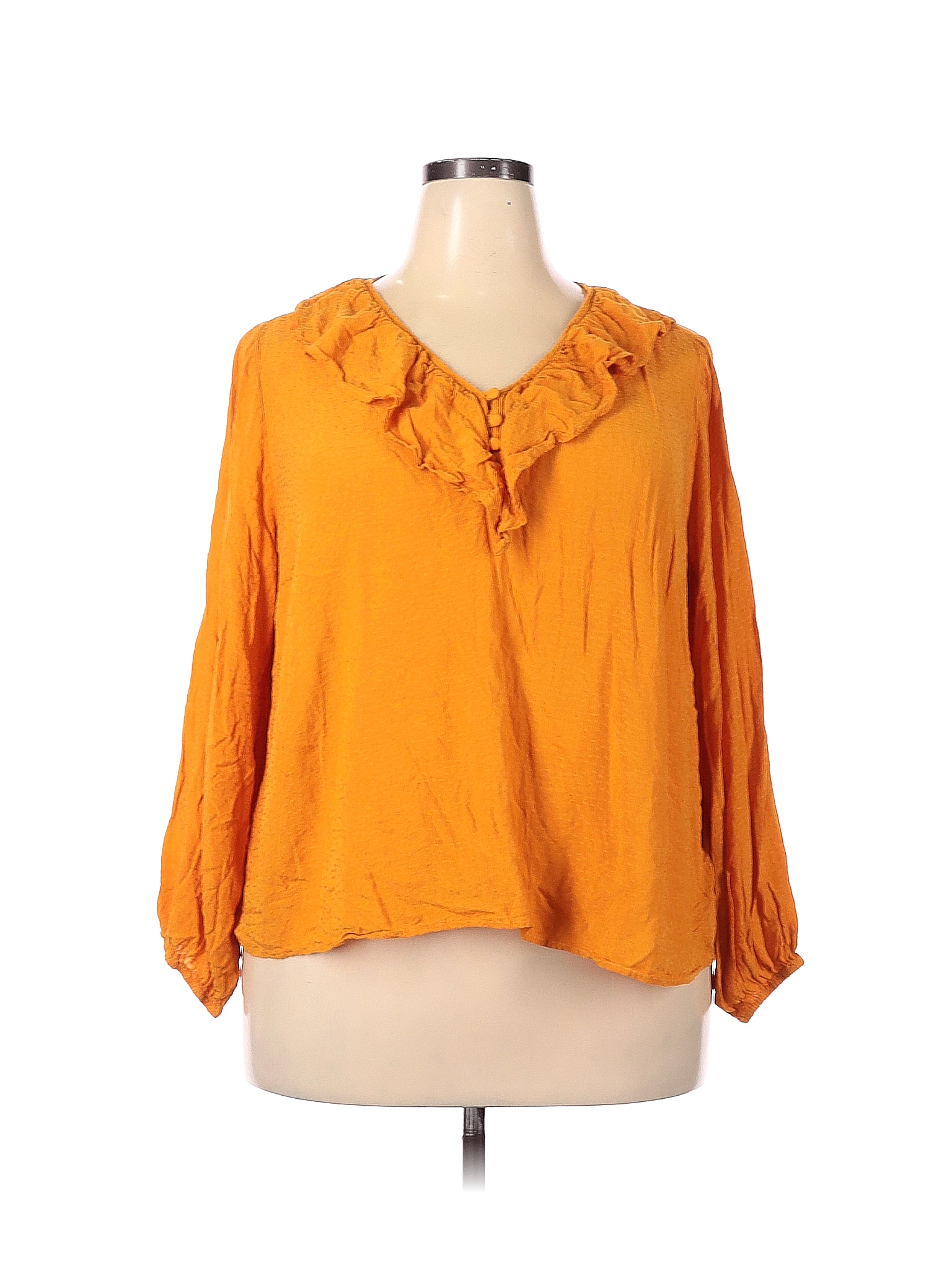 Ava And Viv 100 Rayon Solid Yellow Orange Long Sleeve Blouse Size 2x