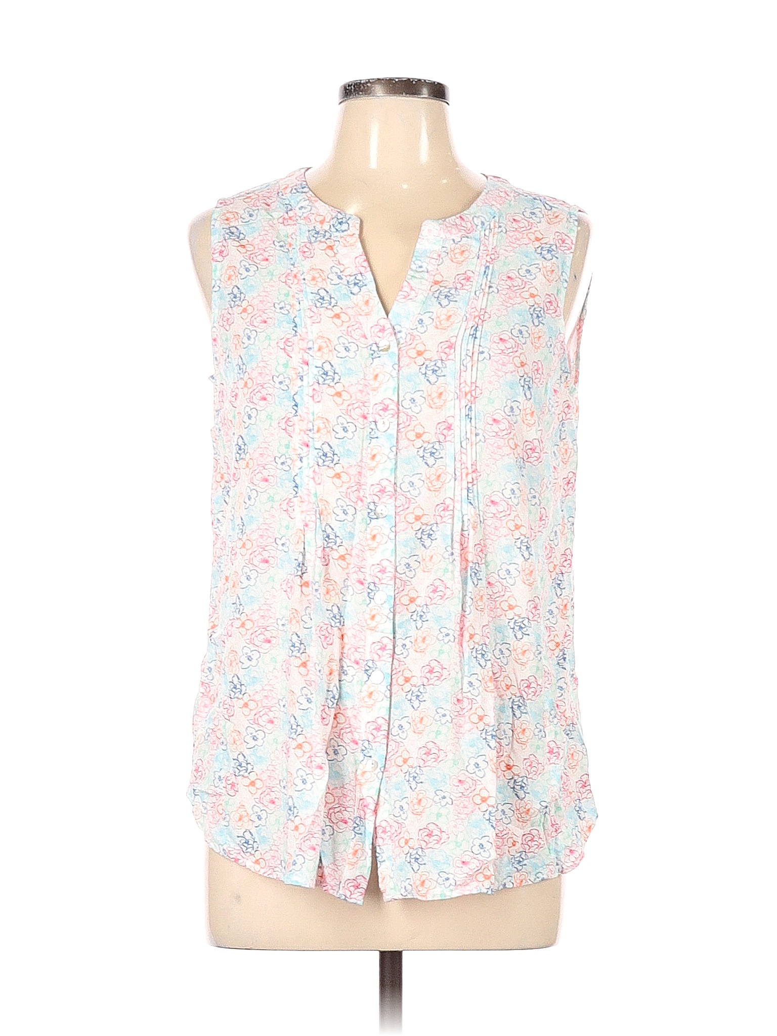 Jane and Delancey 100% Rayon Floral White Sleeveless Button-Down Shirt ...