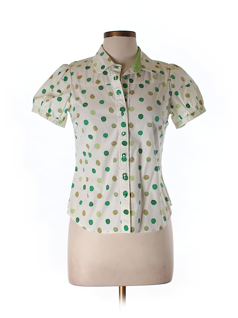 Odille Polka Dots Green Short Sleeve Button-Down Shirt Size 6 - 86% off ...