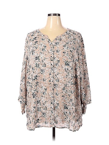 Catherines 100% Polyester Floral Tan Long Sleeve Blouse Size 4X (Plus) -  57% off