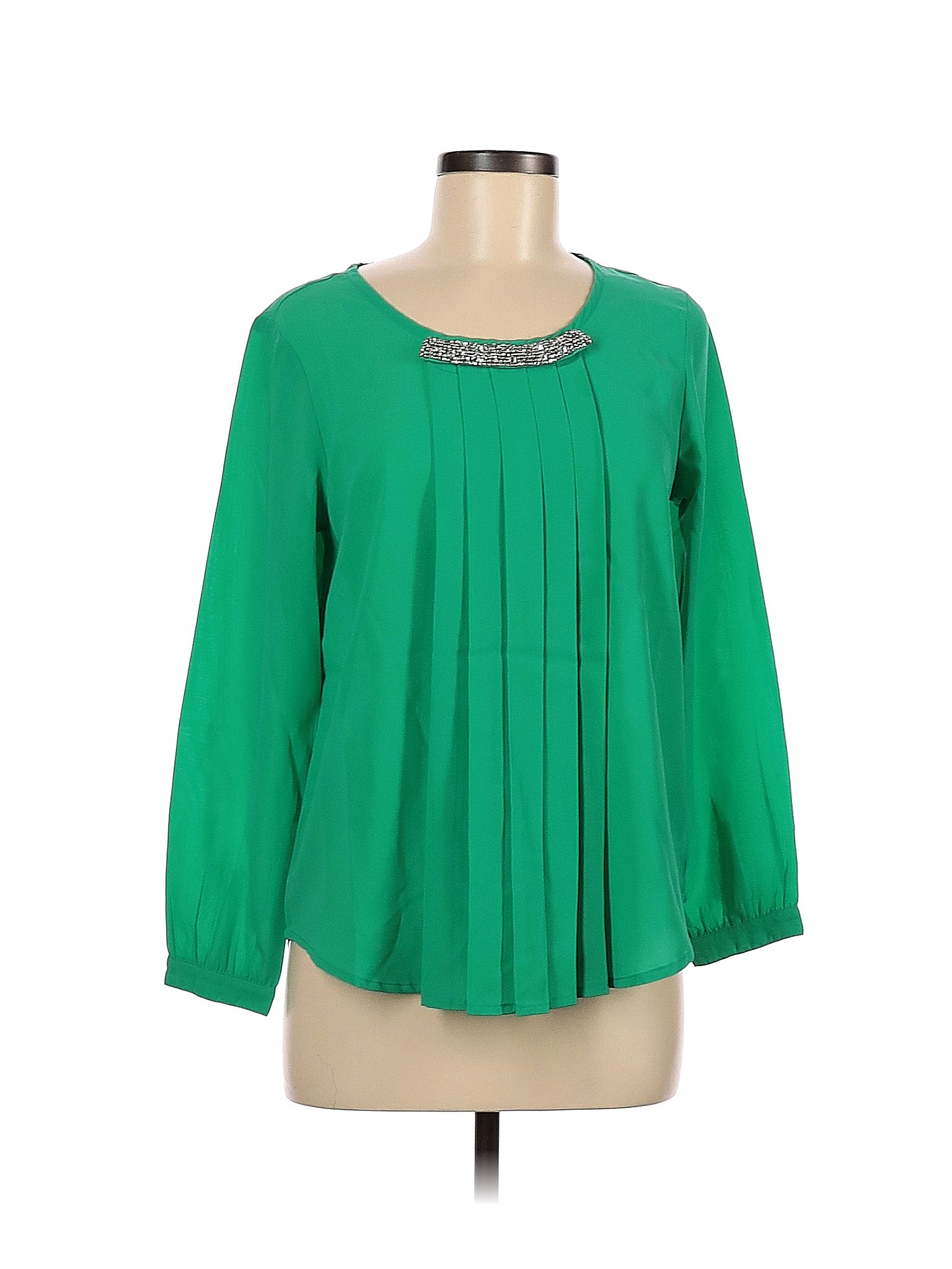 Anthony Richards 100% Polyester Solid Green Long Sleeve Blouse Size 8 ...