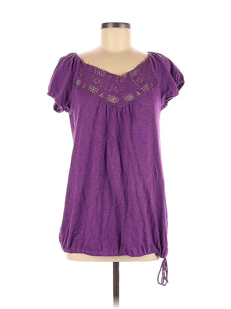 Ruff Hewn 100 Cotton Solid Purple Short Sleeve Top Size M 70 Off