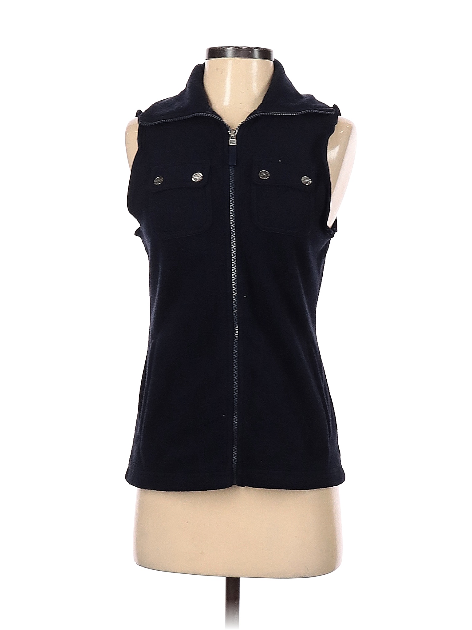 Polyester Solid Black Blue Sweater Vest 