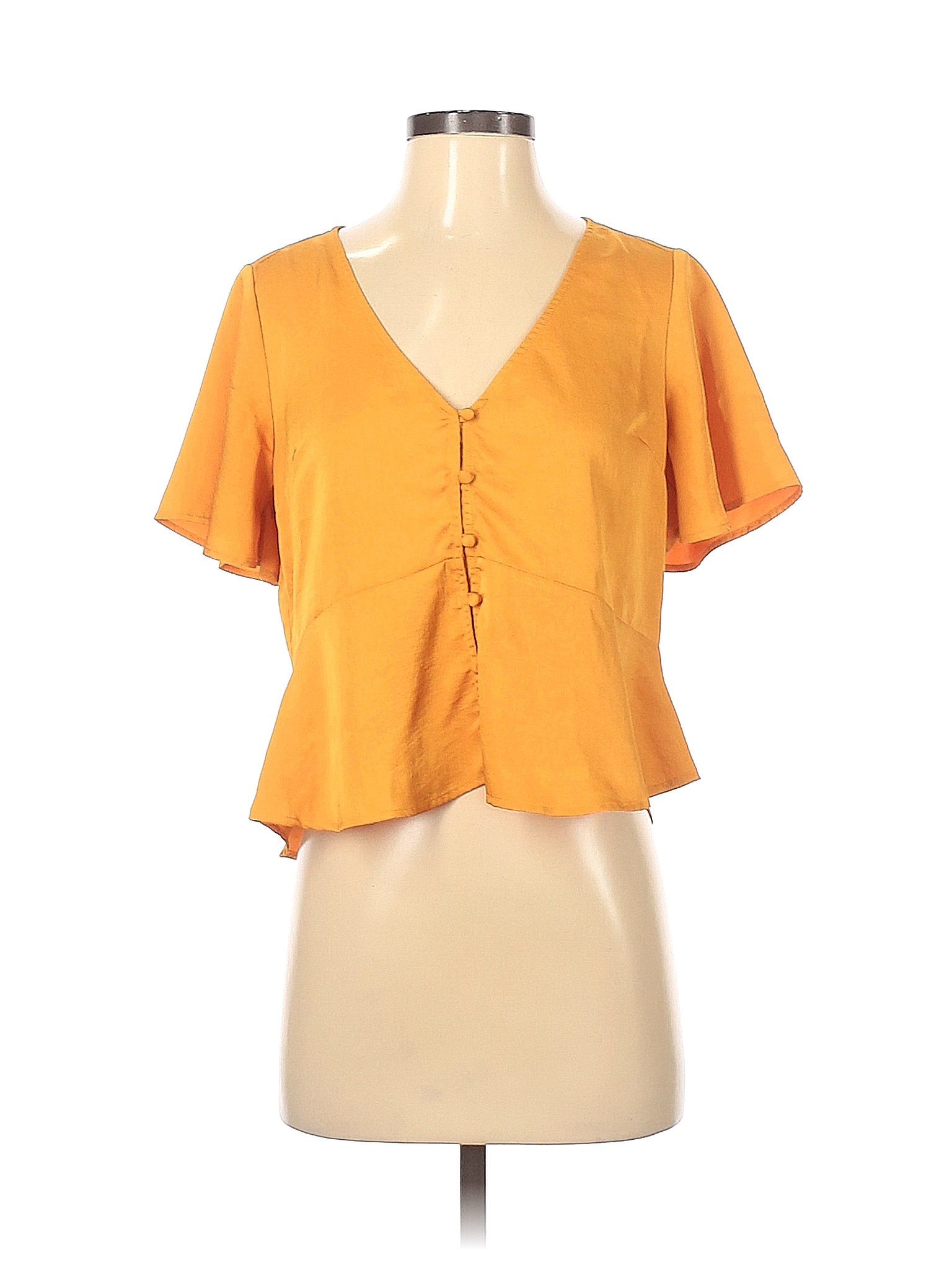 Express 100 Polyester Solid Colored Yellow Short Sleeve Blouse Size Xs