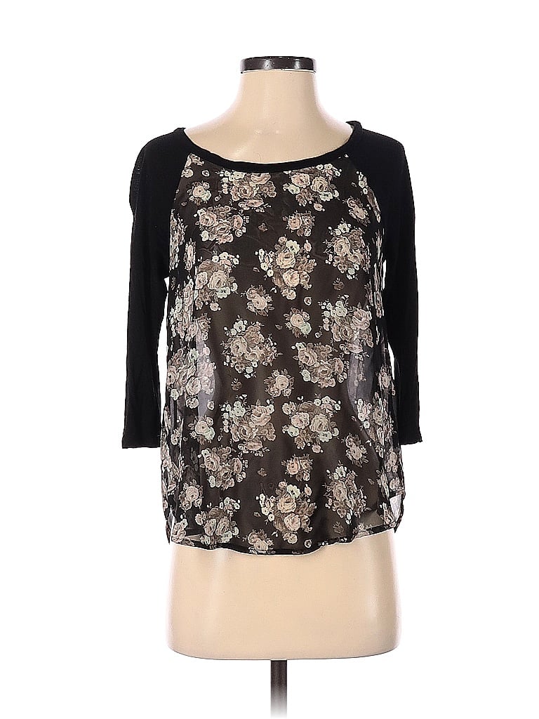 Pre-owned Lush 3/4 Sleeve Top Black Scoop Neck Tops