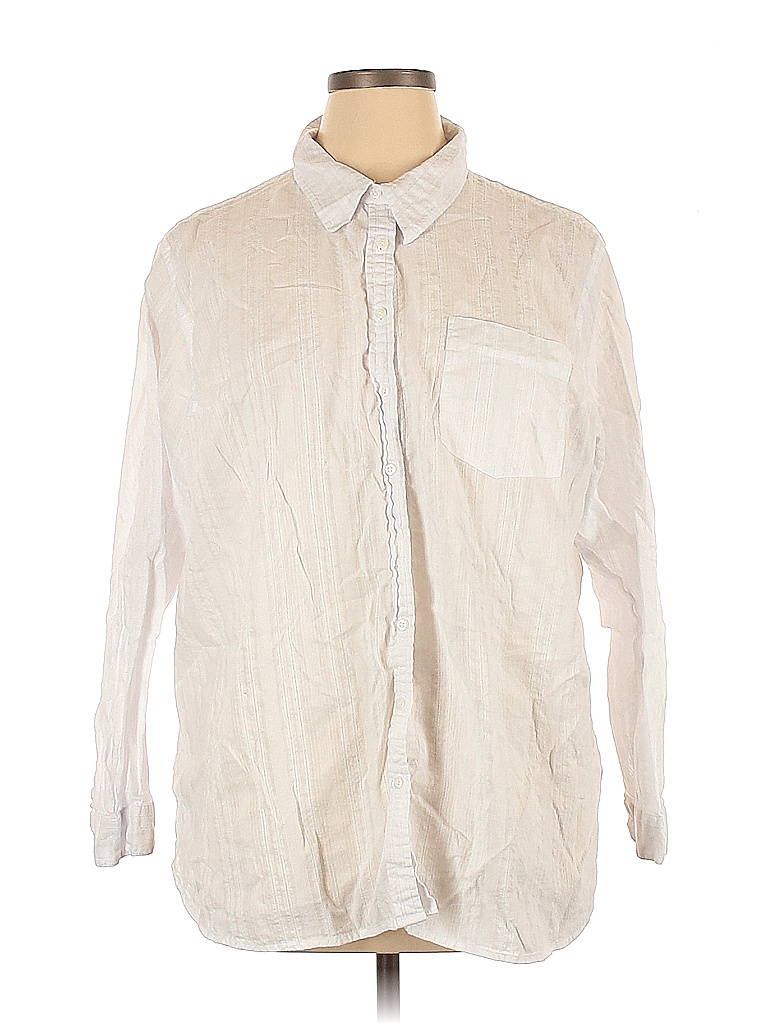 White Stag 100% Cotton Solid Ivory White Long Sleeve Button-Down Shirt ...