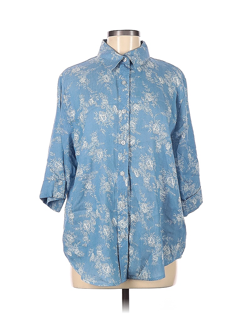 BonWorth Floral Blue Long Sleeve Button-Down Shirt Size M - 55% off ...