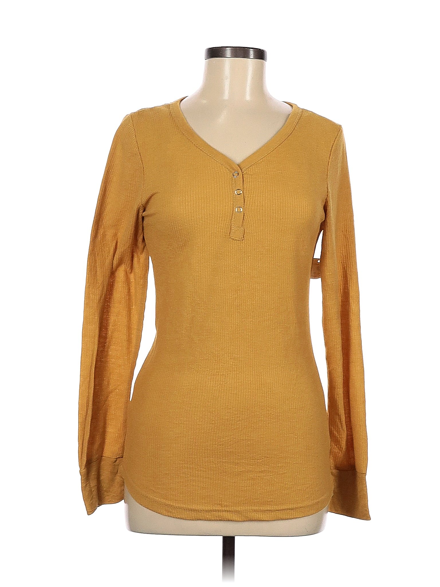 Bobbie Brooks Solid Yellow Orange Long Sleeve Henley Size M 66 Off