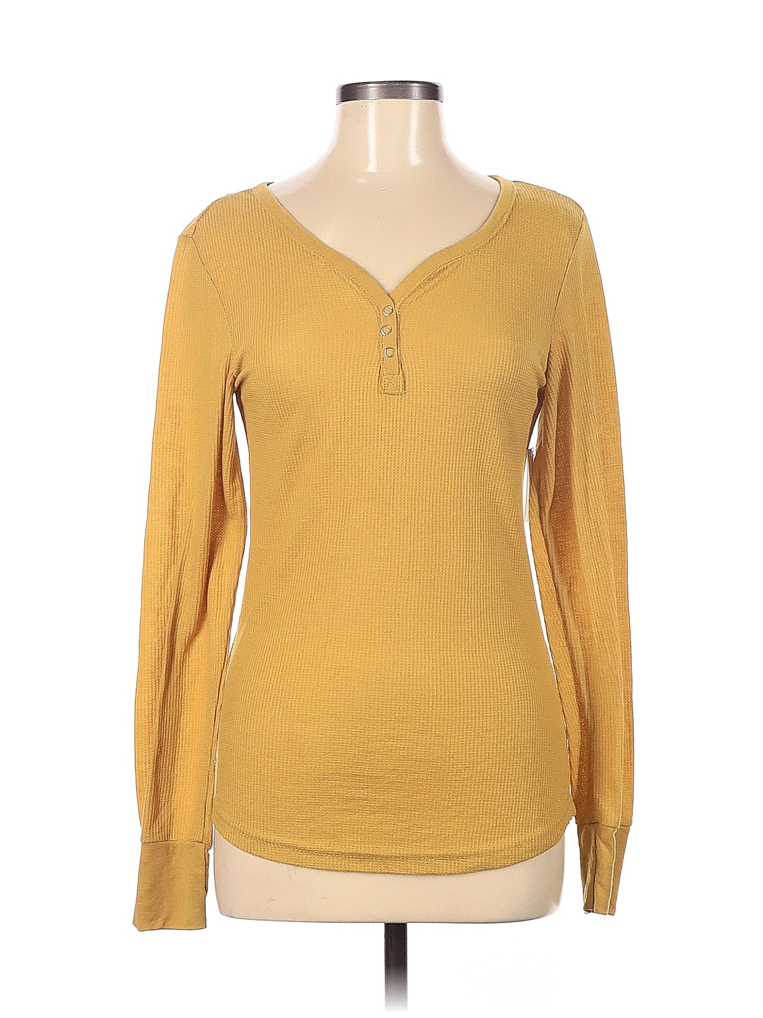 Bobbie Brooks Solid Yellow Orange Long Sleeve Henley Size M 66 Off