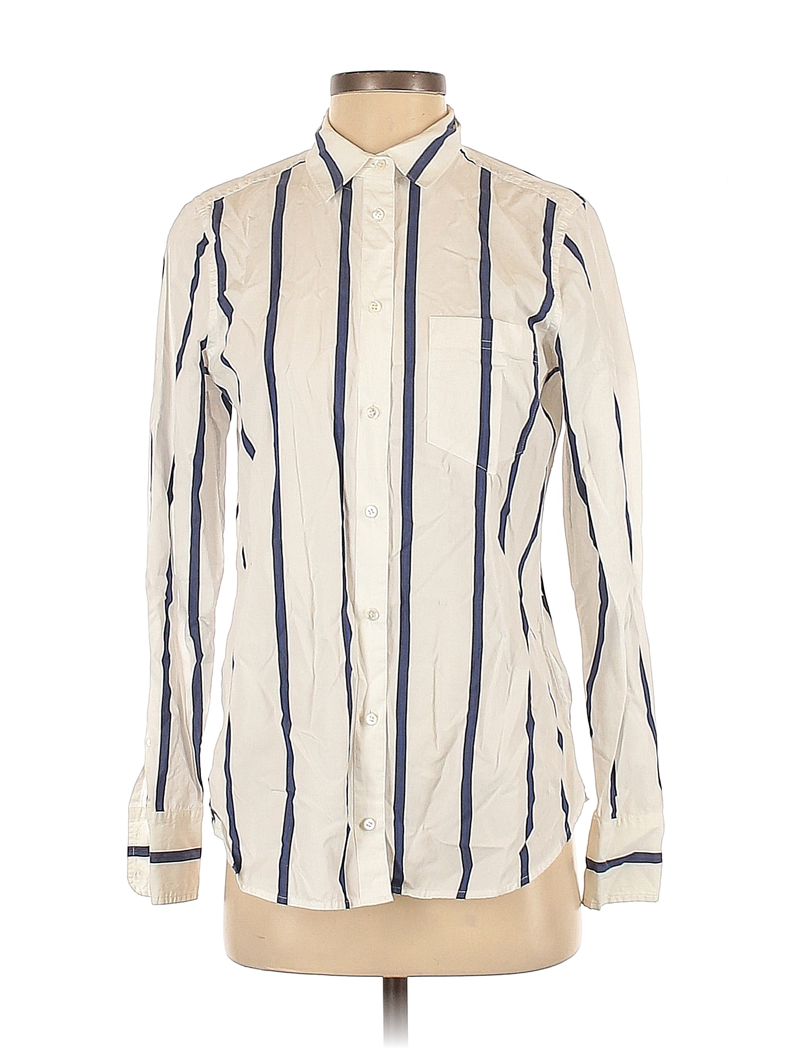 J.Crew 100% Cotton Stripes White Blue Long Sleeve Button-Down Shirt ...